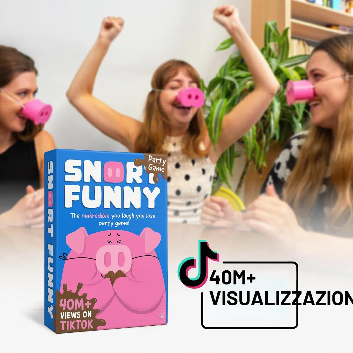 Snort Divertente – Il Fantastico Gioco di Partito in cui Ridi Perdi, Giochi di Famiglia per Bambini e Adulti con 150 Carte Sfida, 5 Nasi di Maiale & Gettoni di Fango, Giochi Divertenti per Amici e