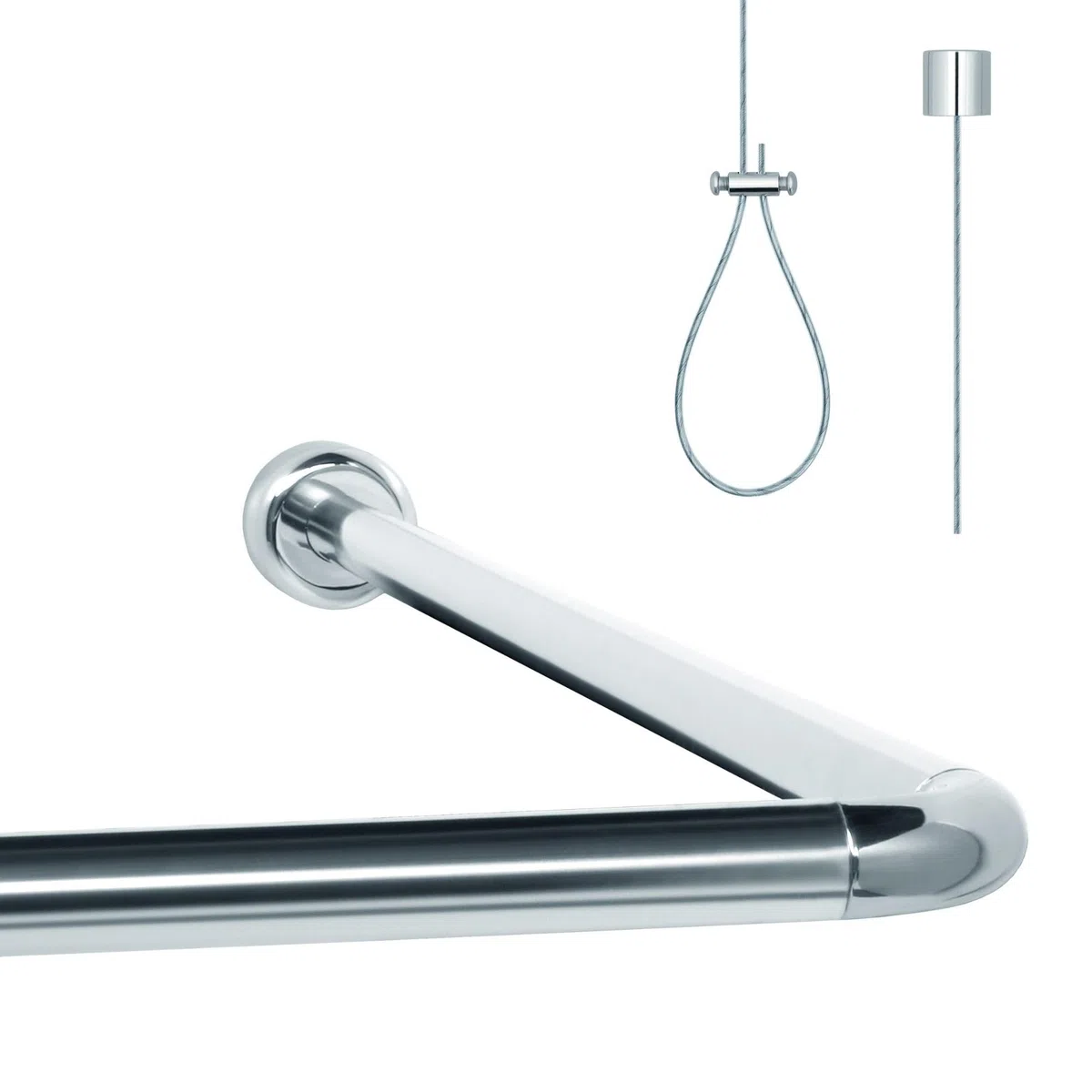 Bastone Tenda Doccia Angolare Universale a L e U – Asta per Doccia e Vasca in Alluminio Antiruggine – Inclusa Sospensione da Soffitto (1,50 m) Regolabile