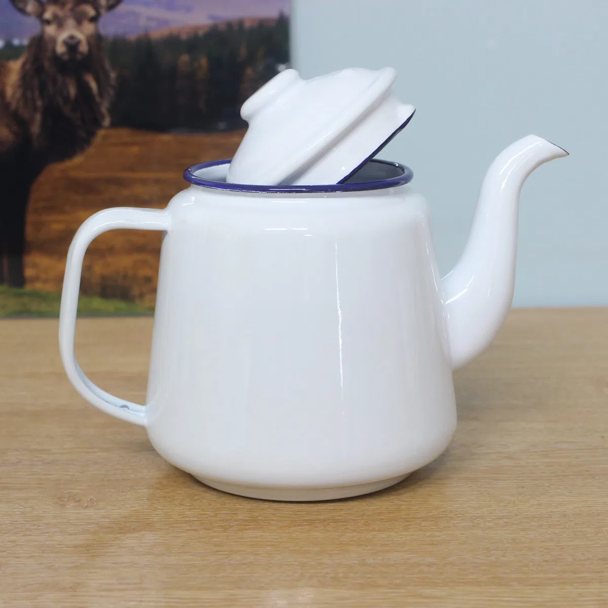 Teiera smaltata con manico e coperchio, 14 cm, 1,5 l, tradizionale teiera da caffè, brocca da campeggio, bianco (bianco)