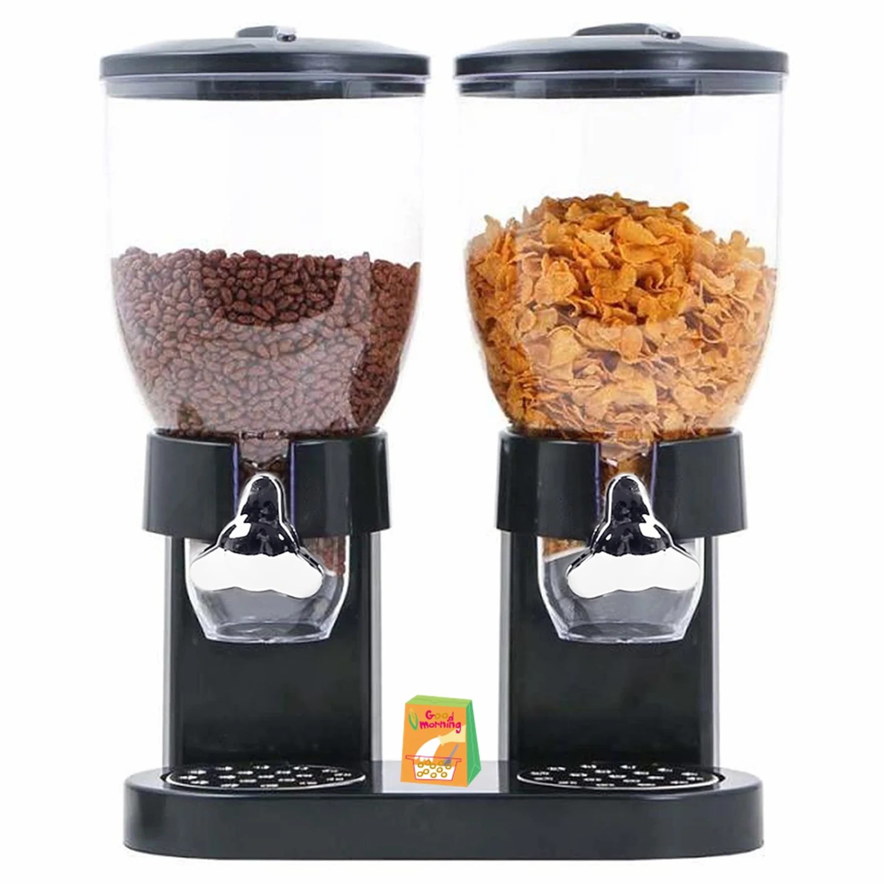 Doppio Dispenser per Cereali Cornflakes, Plastica, Dry Food Cereal Dispenser Double Canister, Clear Canister Fresh Candy Titanio Chicchi di Stoccaggio (Nero)