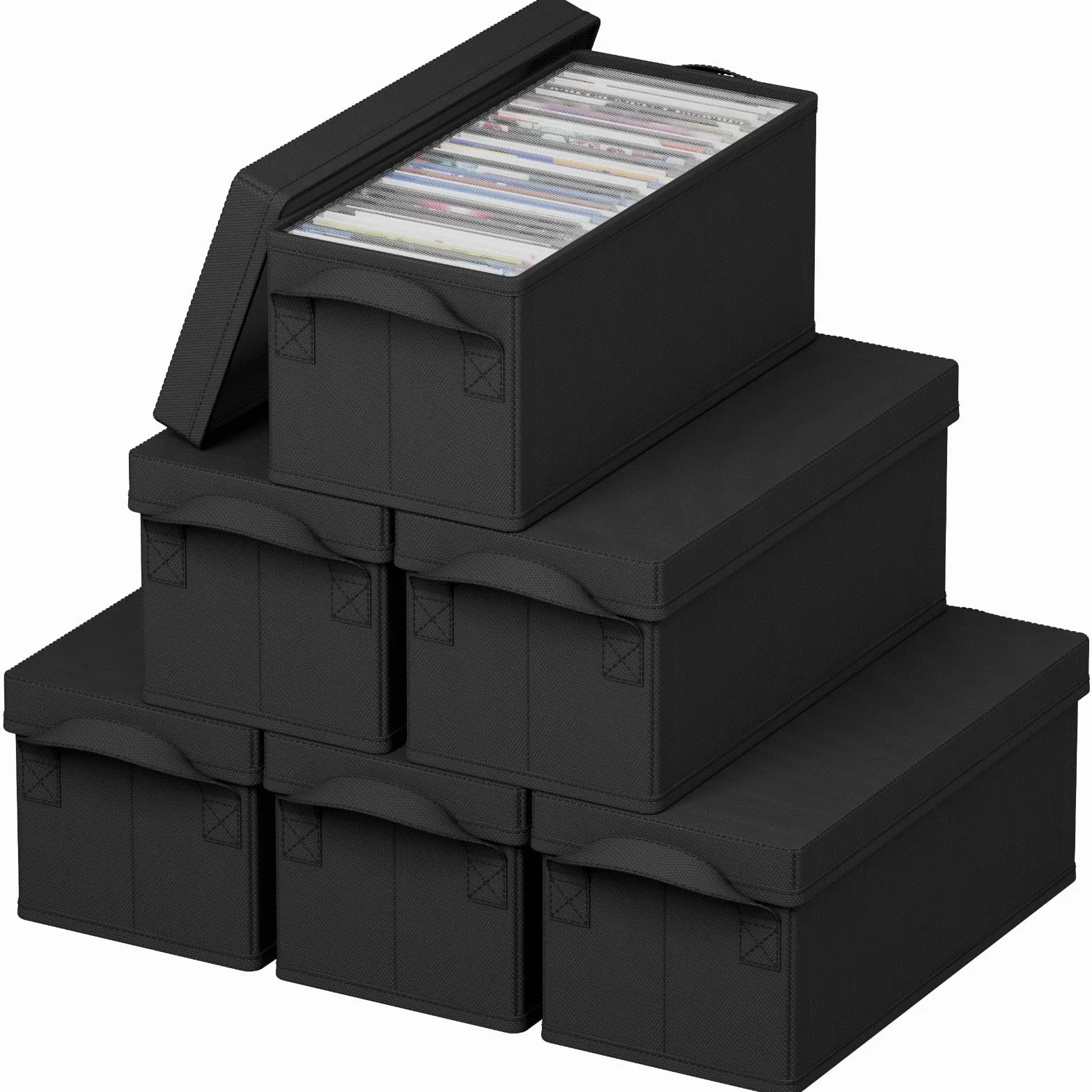 Lifewit Confezione da 6 Porta CD, Contenitori Impilabili con Coperchio Pieghevole per 180 CD (30 ciascuno), per Casa e Auto, Nero