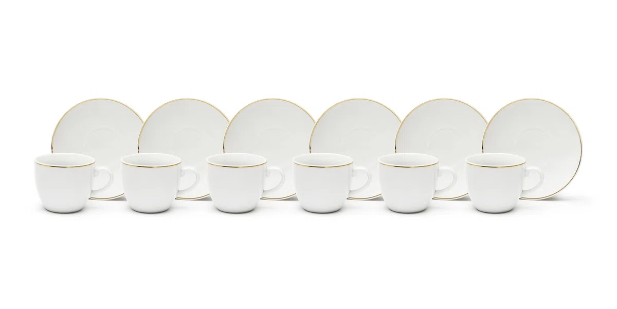Excelsa Gold Set 6 tazzine con piattino in porcellana con bordo oro