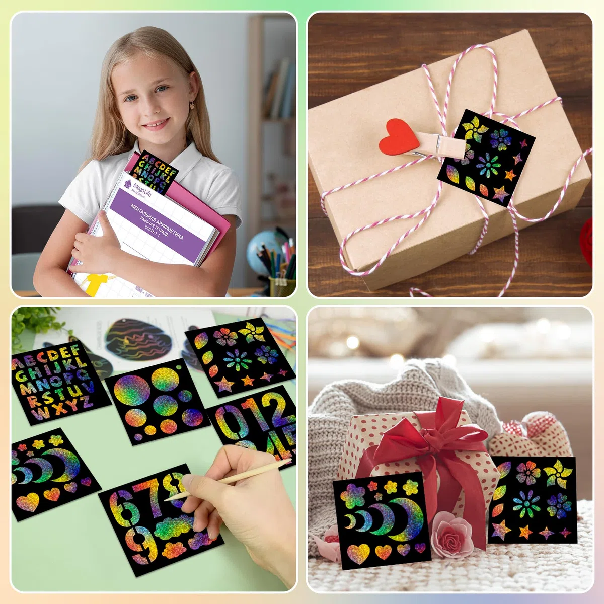 OPUHOHR 100 mini note di carta da grattare arcobaleno, carta da grattare con modello di pittura, kit fai da te per ragazze e ragazzi, compleanno, aula e giochi di feste