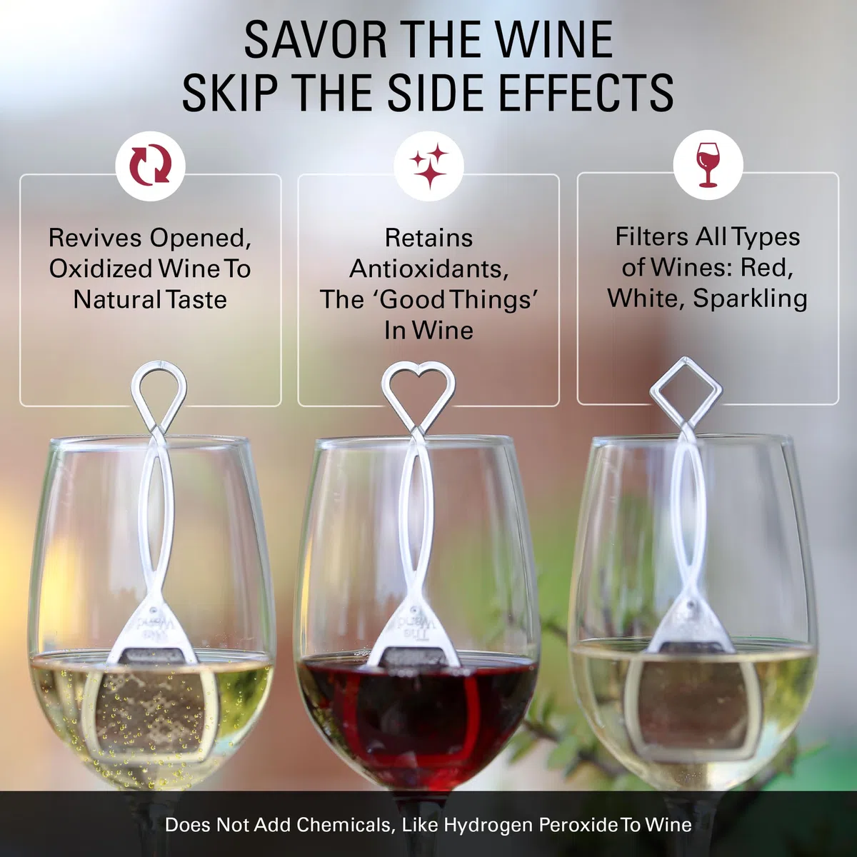 Aspiree The Wand Wine Filter by PureWine | No More Wine Headaches | Removes Sulfites And Histamines | New Twist-off Wine Charms | (12)