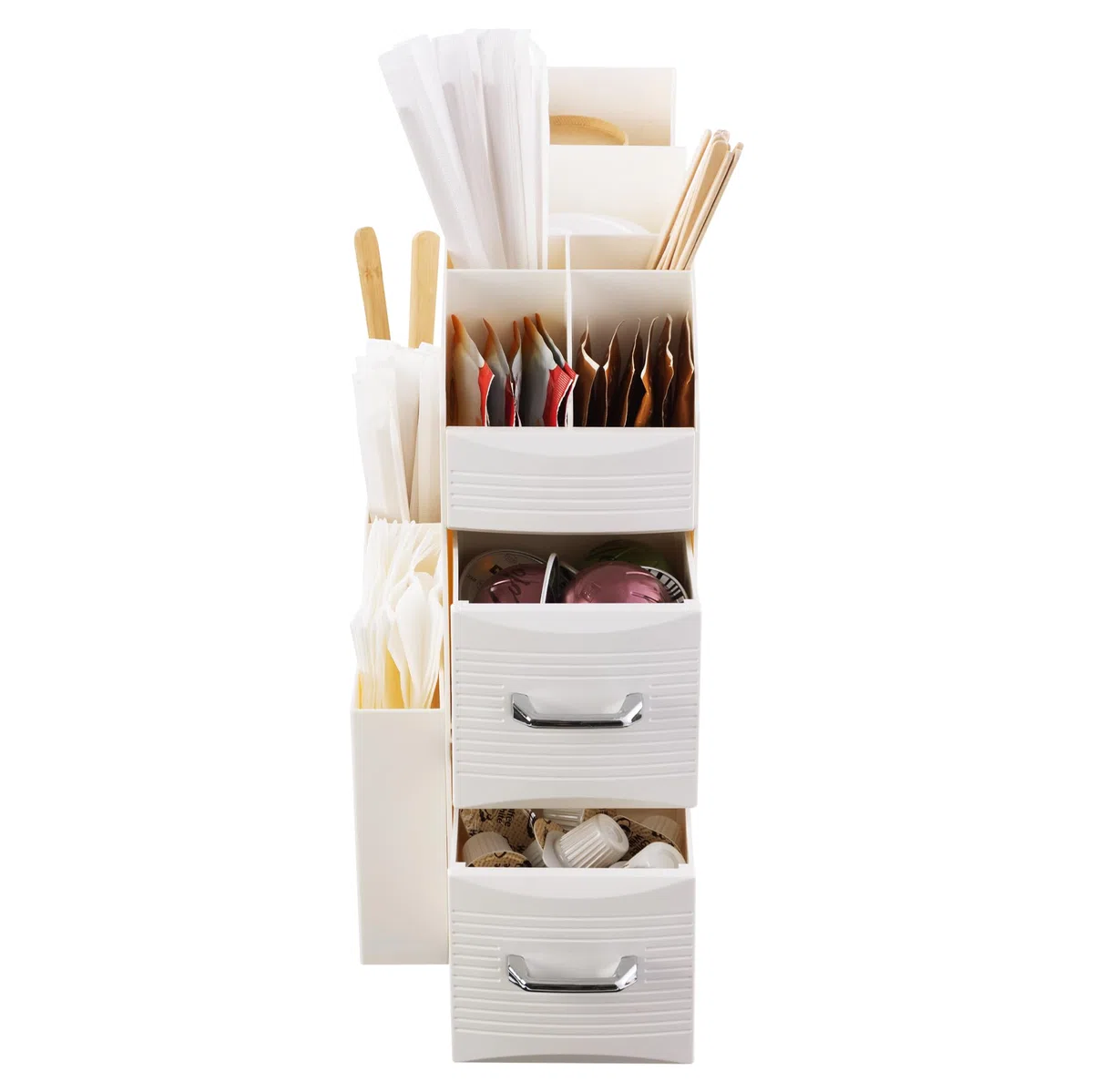 Navaris Organizzatore Professionale per Caffetteria - Cassettiera Verticale Multiscomparto - per Bicchieri Cannucce Tovaglioli Posate Bustine Zucchero - Crema