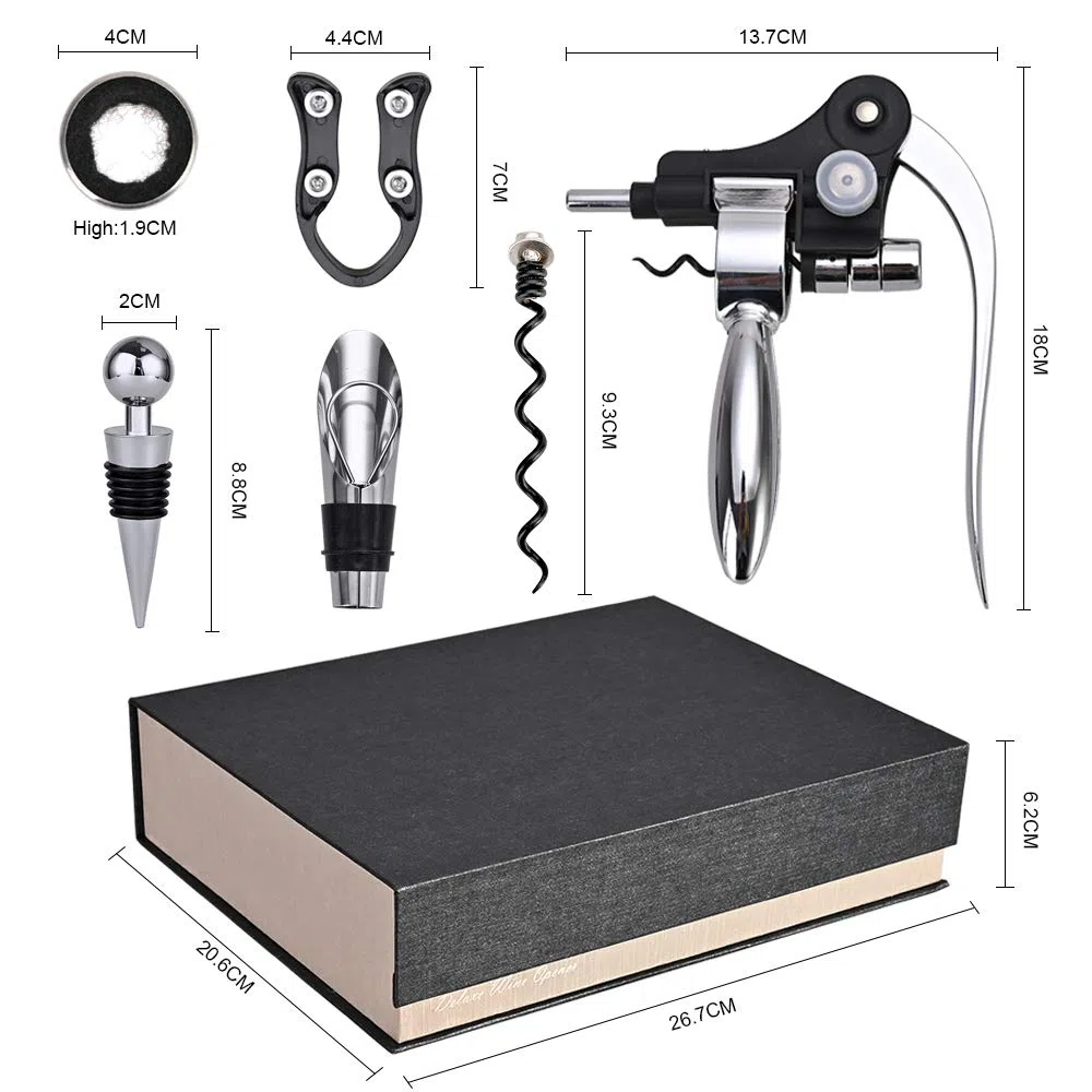 faburo Set Apribottiglie, 9PZ Cavatappi Manuale Cavatappi a Coniglio Kit Accessori per Vino Aeratore Versatori da Vino con Confezione Regalo di Fascia Alta