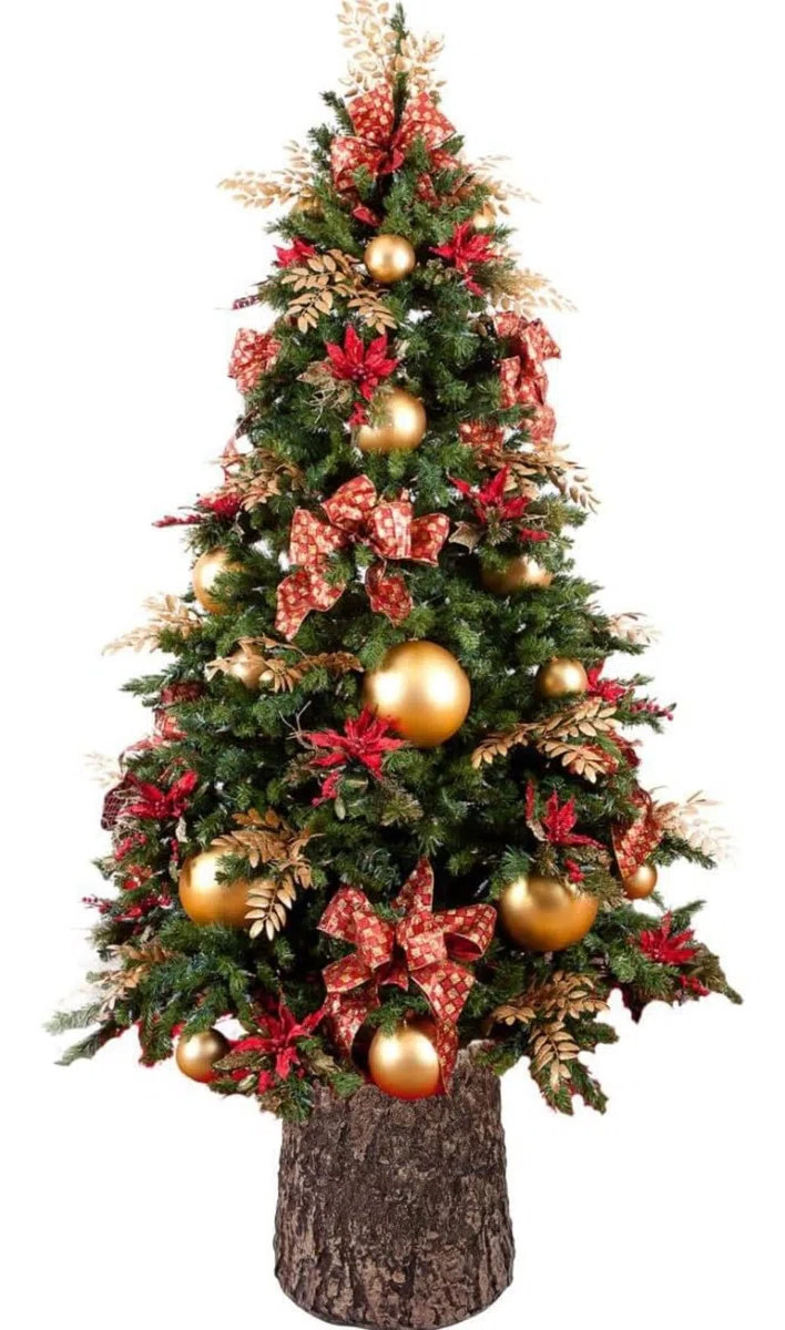 Base effetto legno per Albero di Natale -tronco albero – Supporto Decorativo Effetto Legno Naturale, Robusto e Stabile per Alberi fino a 210 cm, 32x22x22