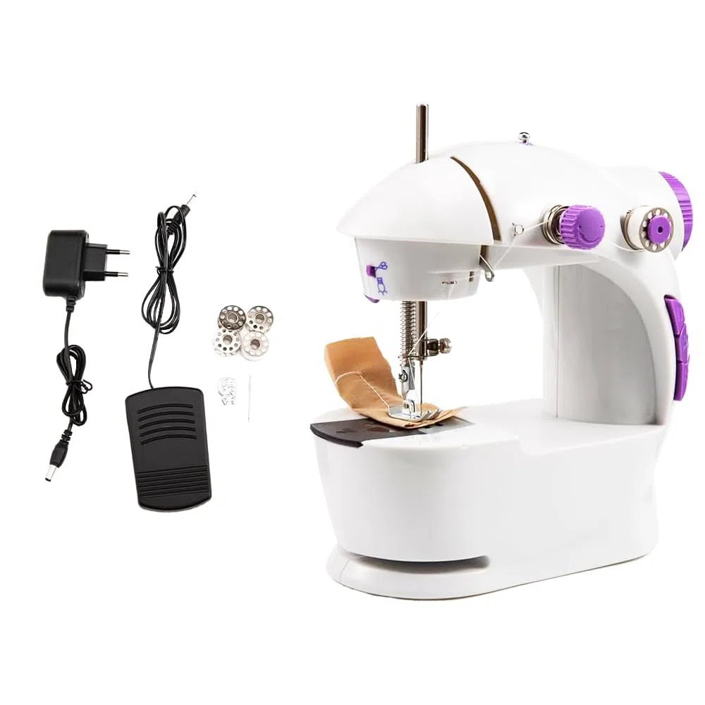 Mini Macchina da Cucire Portatile a Doppio Filo con Tavolo da Cucito e Pedale