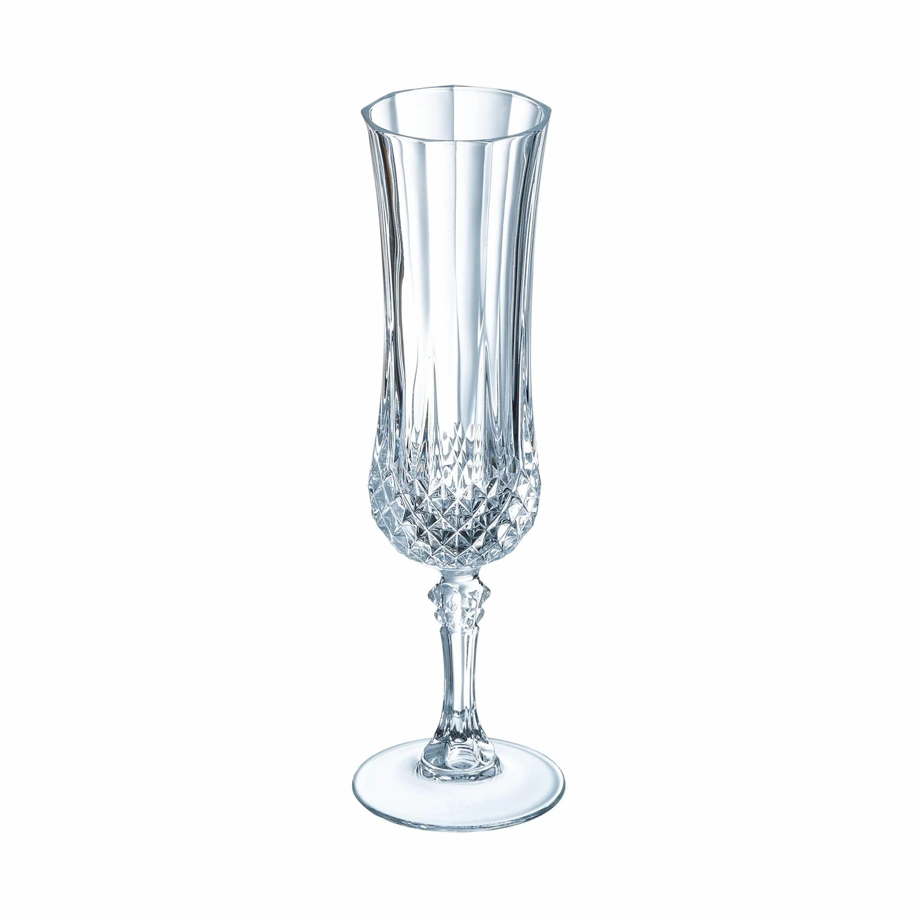 Cristal d'Arques Paris – Collezione Longchamp – 6 flauti da champagne 14 cl in Kwarx, trasparenza, modanature iconiche, made in France confezione rinforzata, adatto alla vendita online.