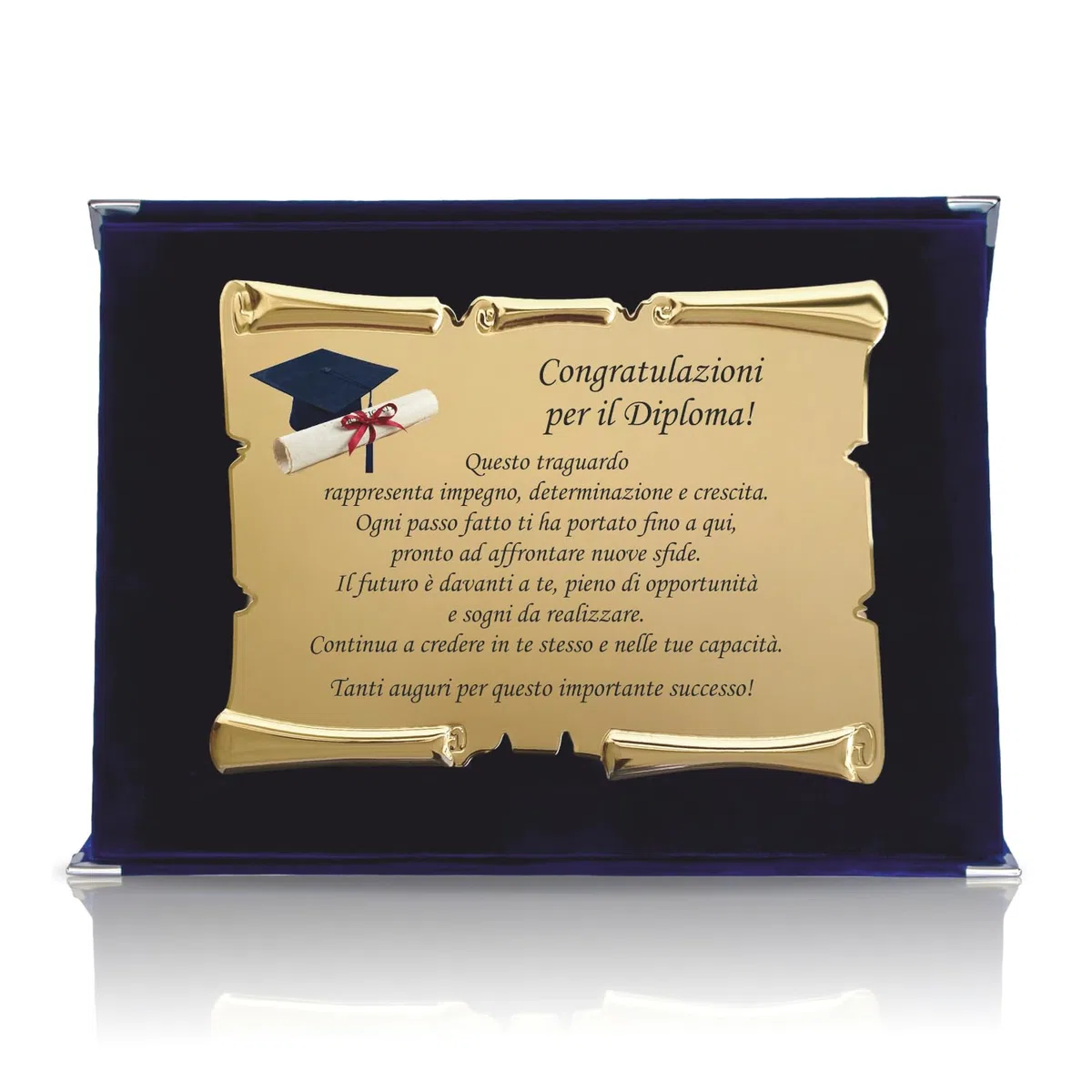 Targa Diploma con Pergamena in Cofanetto Velluto – Idea Regalo Diploma – Targa Celebrativa con Dedica – Ricordo Elegante per Diplomato e Diplomata (Blu)