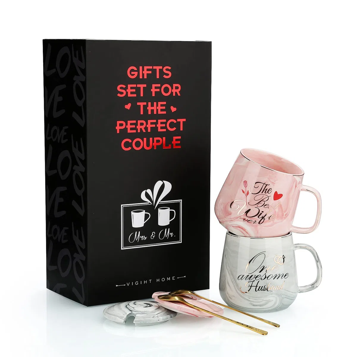 Sovyime One Awesome Husband, The Best Wife Set Regalo Tazzine Caffè - Regalo Matrimonio Fidanzamento per Coppia - Idea per Amanti Amici Genitori Inaugurazione Della Casa - 13 oz