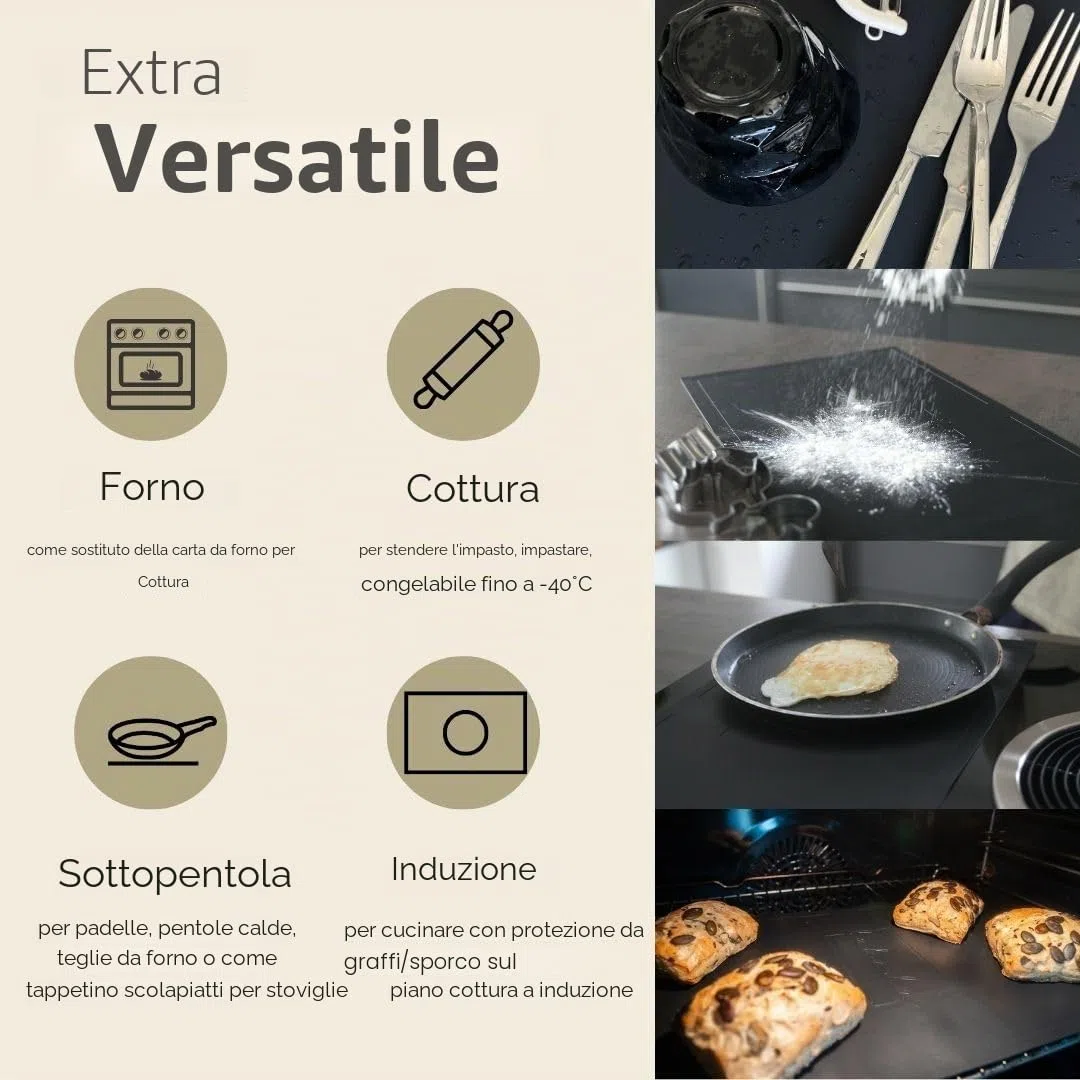 Lukada Tappetino a induzione, 100% silicone per induzione, set da 2 pezzi, nero, protezione per induzione, tappetino da forno, protezione per piano cottura, sottopentola, grande 25 x 45 cm, perfetto