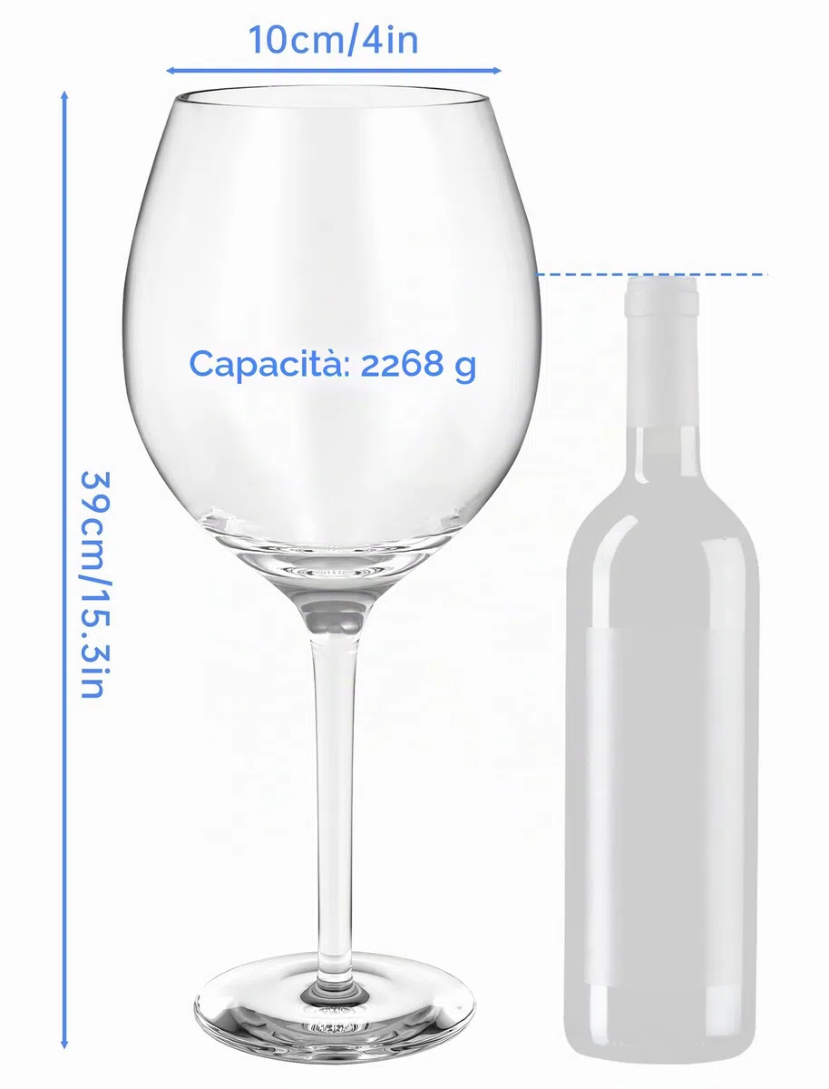 NiHome Bicchiere da vino gigante soffiato a mano da 2400 ml per celebrazioni e riunioni, 15 "alto 4.5" bocca design italiano grande capacità cristallo temware, elegante vetro senza piombo ecologico