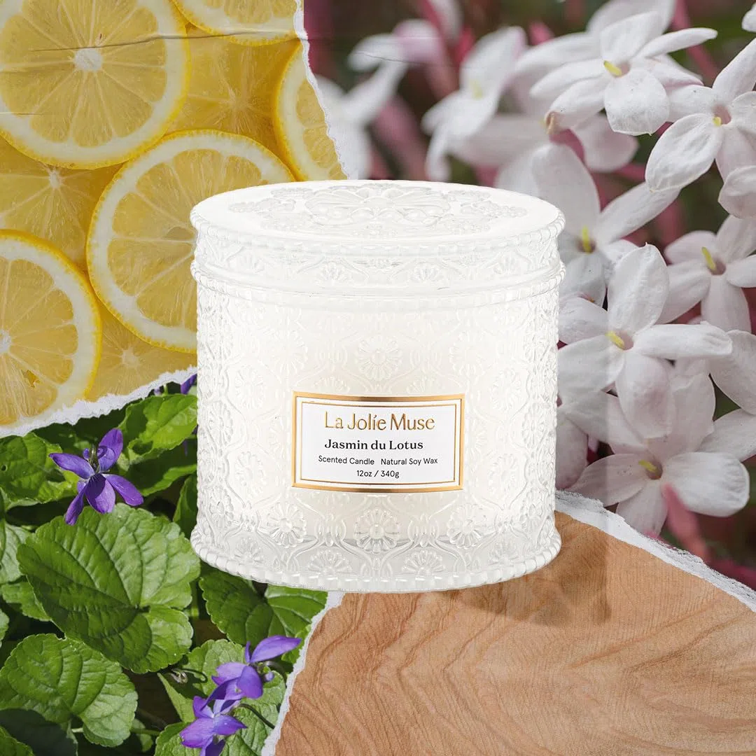 LA JOLIE MUSE Candela al gelsomino, candele profumate per la casa, candela di soia grande con 2 stoppini, candele profumate da regalo, candele a combustione pulita, 340 g
