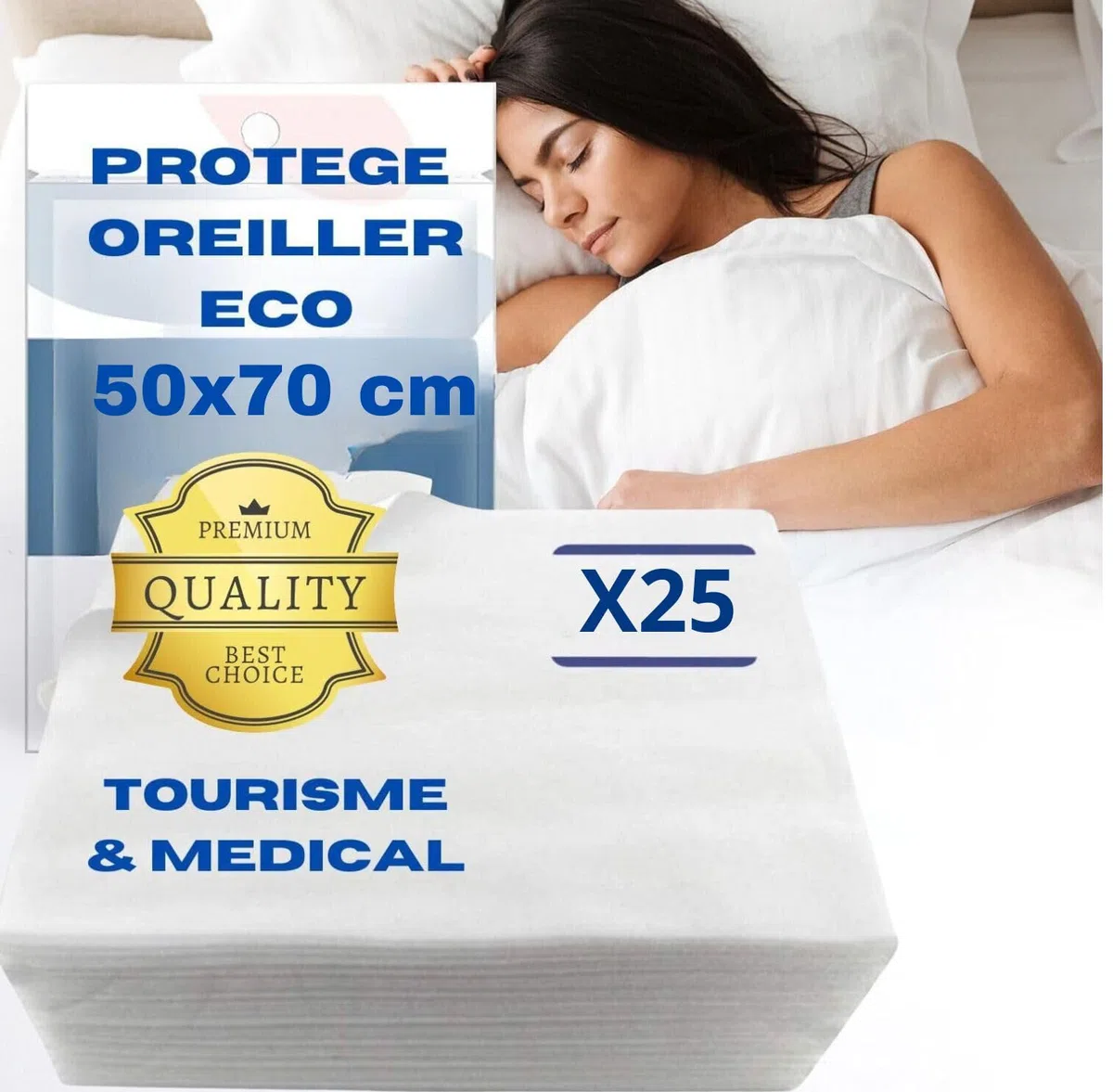 Protezione per cuscino igienico 50 x 70 cm | Set di 25 federe usa e getta | protezione anti compiacimenti - acari - allergia - capelli - microbi e batteri | Igiene biancheria da letto medica e turismo