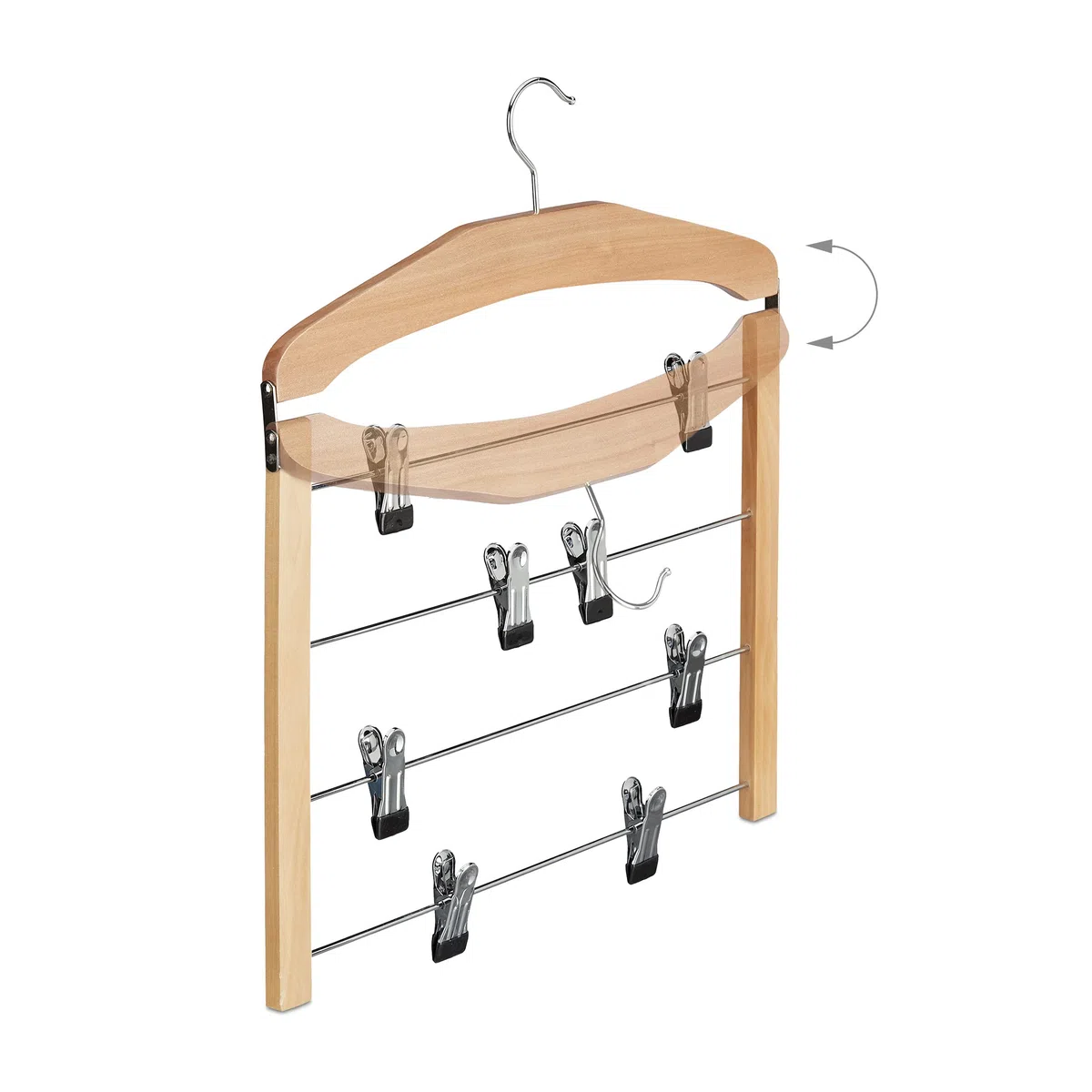 Relaxdays Grucce per Gonne con Pinze Salvaspazio, Set 3 Appendiabiti Multiplo Antiscivolo, 45,5x39x2,5 cm Marrone Chiaro