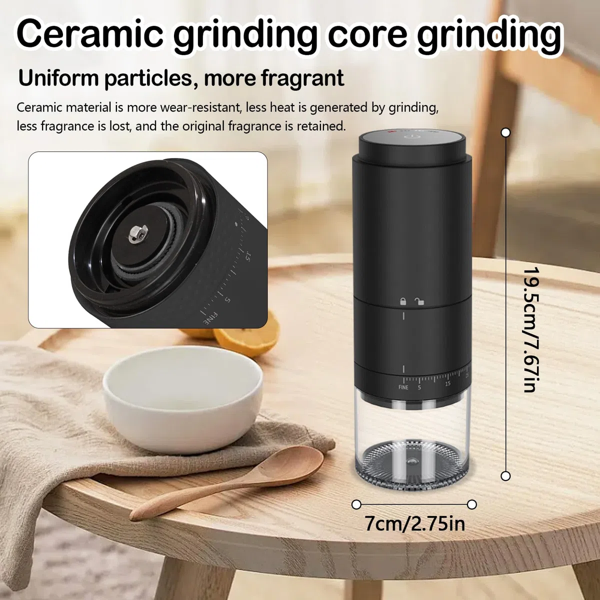 Macina Caffè Elettrico, Macinacaffè Conico In Ceramica, Macinacaffè Elettrico In Grani Con Granulometria Regolabile, Macine Coniche In Acciaio Inox Ricaricabili Con Display Led, Per Casa Viaggio