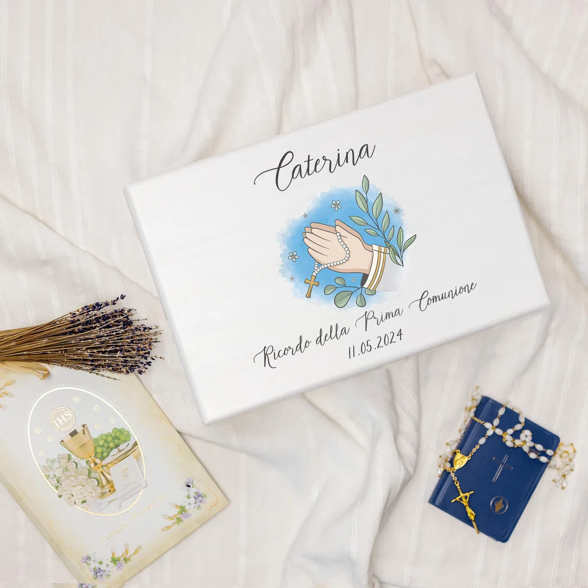 Creative Deco Prima Comunione/Cresima Scatola di Regalo Personalizzato Bianca | Scatola della Memoria in Legno per Bambino/Bambina | Personalizzata | Incisione | per Ragazzo e Ragazza
