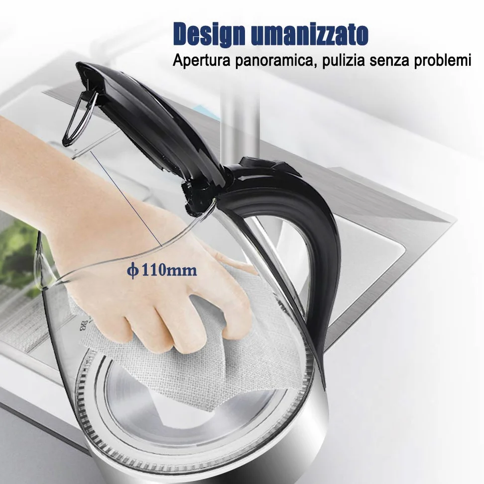 EXTRASTAR Bollitore Acqua Elettrico, Bollitore da 1,7L in vetro con indicatore luminoso a LED blu, bollitore elettrico senza BPA con spegnimento automatico e protezione da bollitura a secco.