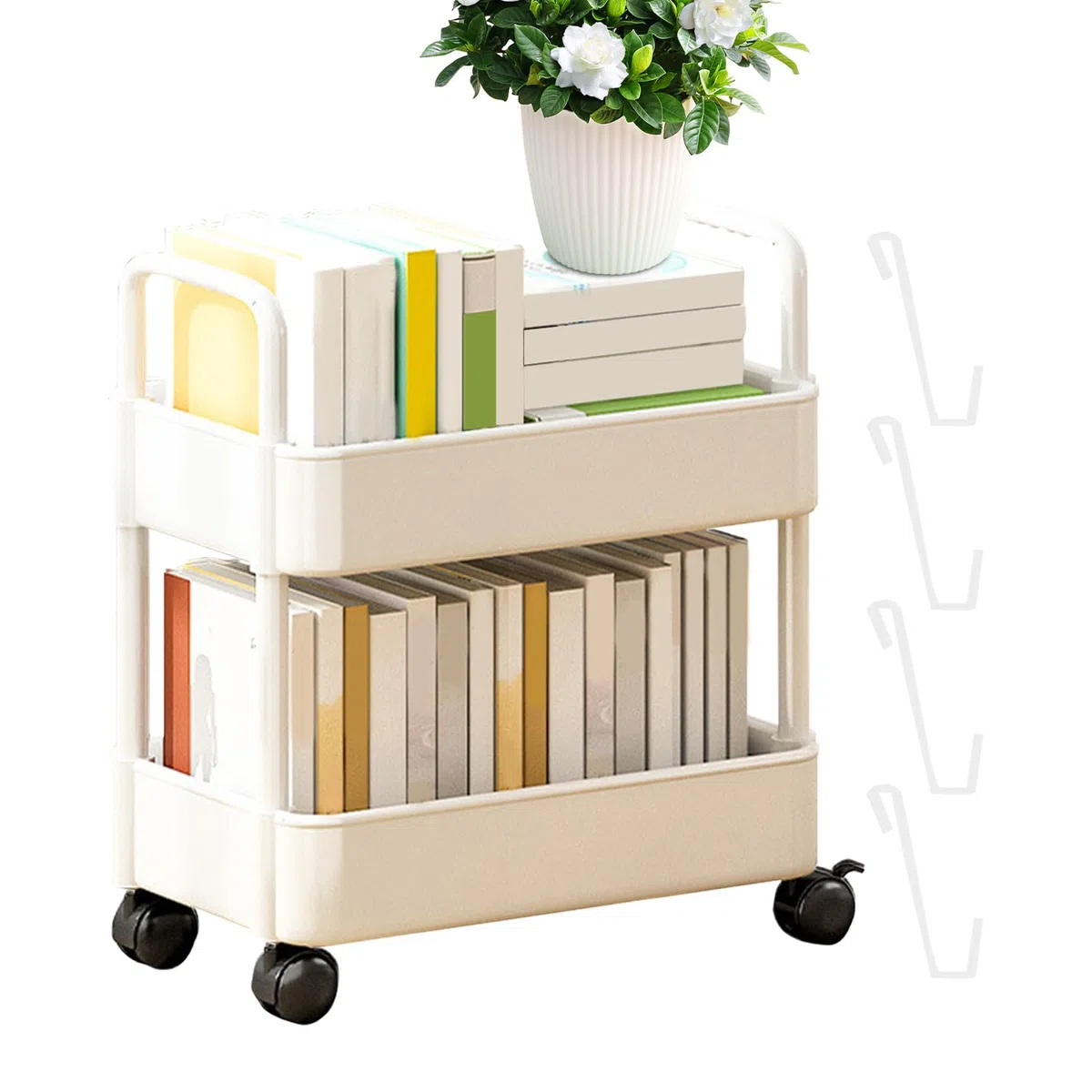 Carrellino Con Ruote Portatutto | Libreria Con Ruote 2 Ripiani | Carrello Portaoggetti Su Ruotes Per Cucina, Camera Da Letto, Bagno, Lavanderia