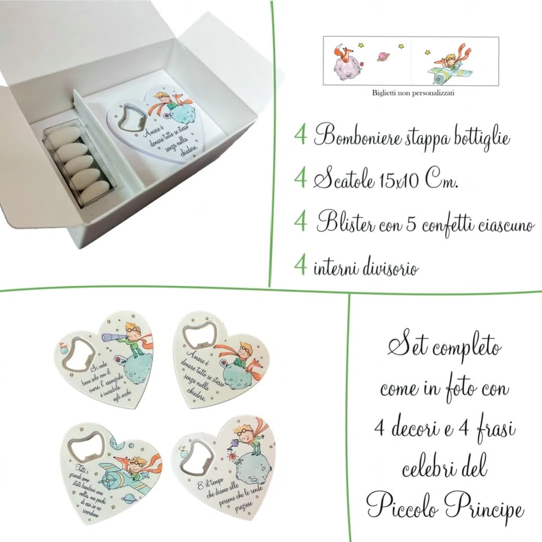 Set Bomboniere Apribottiglie Il Piccolo Principe, 4 Pezzi