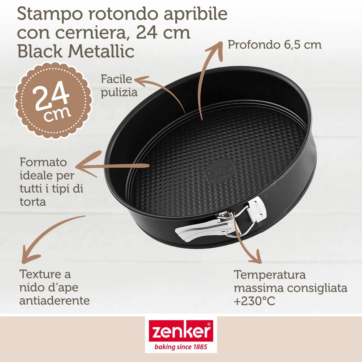 Zenker Set da 3 tortiere apribili con cerniera, materiale acciaio al carbonio, teglie da forno rivestimento antiaderente, base a nido d'ape, dimensioni Ø20, Ø24, Ø28 cm