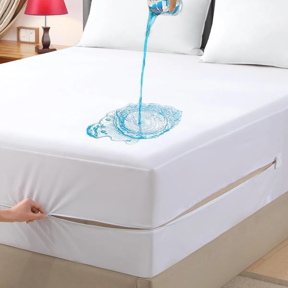 4AS Coprimaterasso impermeabile, a prova di cimici e acari, 30 cm, con cerniera, per letto super king size (bianco, 182 x 200 cm)
