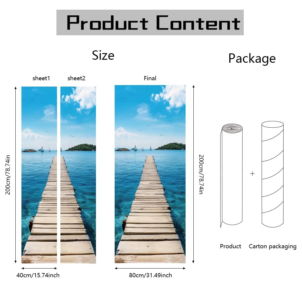 arricraft 2 pz adesivo porta Autoadesivo, 31.5"X78.7" Adesivi Murali per Porte A Tema Marino con Motivo A Ponte di Gabbiani Carta Da Parati In PVC Decorazione per Camere Da Letto Soggiorno
