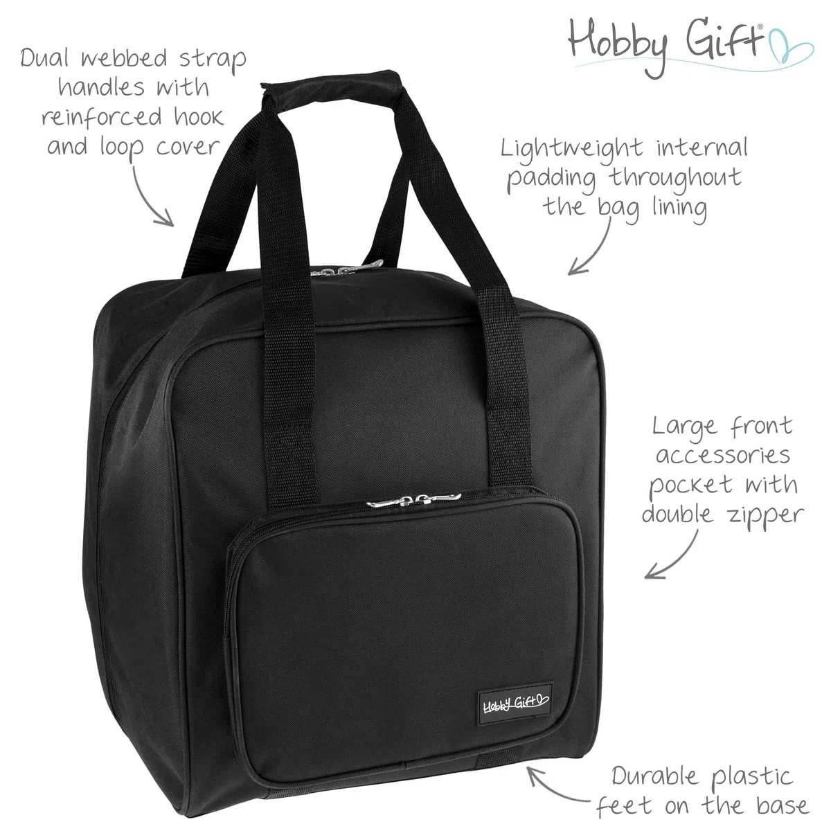 Hobby Gift Overlock Machine Bag - Borsa da trasporto imbottita in poliestere, tasche per riporre accessori extra, 39 x 32 x 36 cm, nero, Nero, (d/w/h) 39 x 32 x 36cm., moderno
