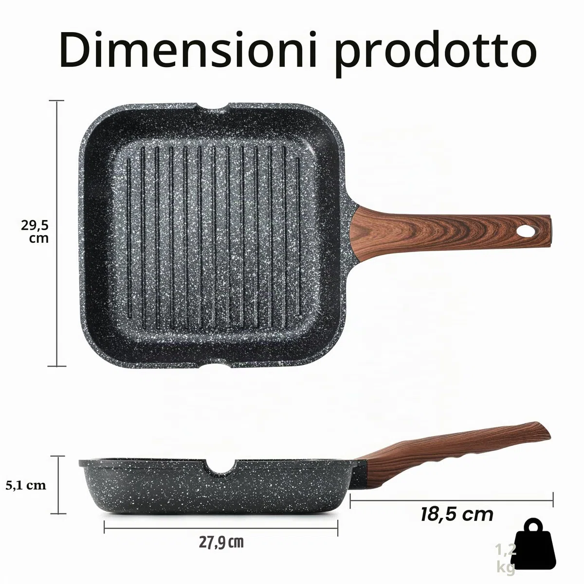 Kordisen Padella Bistecchiera Antiaderente 28 cm – Griglia Quadrata con Rivestimento in Granito, Doppio Beccuccio, Adatta a Tutti i Piani Cottura Inclusa Induzione, Senza PFOA