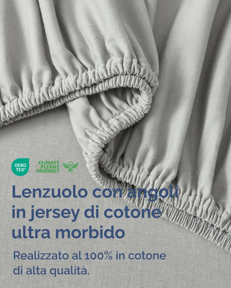 Lenzuolo con angoli 180x200 cm Grigio Chiaro - 100% Jersey Cotone morbido & traspirante - Tasca 30 cm / 12" - Anti-grinze, Resistente, Ipoallergenico & Traspirante - Certificato OEKO-TEX Standard 100