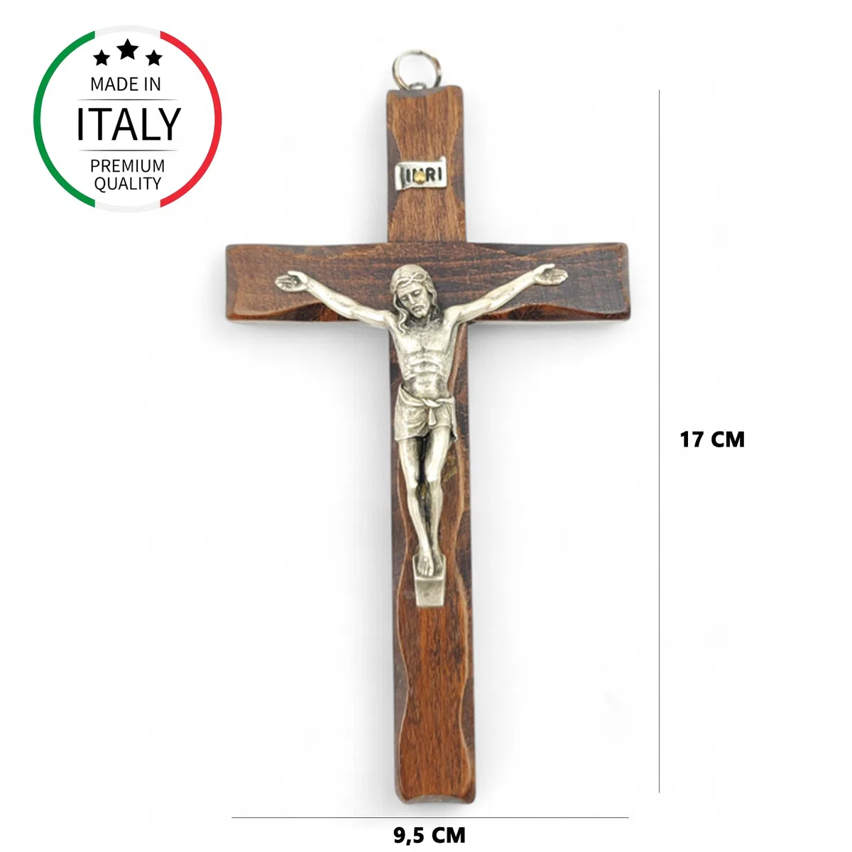 La Balestra Crocifisso da Parete - Artigianale Made in Italy Cristo e INRI Placcati Argento 999 - Crocifissi da Parete in Legno, Cura e Precisione dei dettagli di Gesù Crocifisso - 17 x 9.5cm