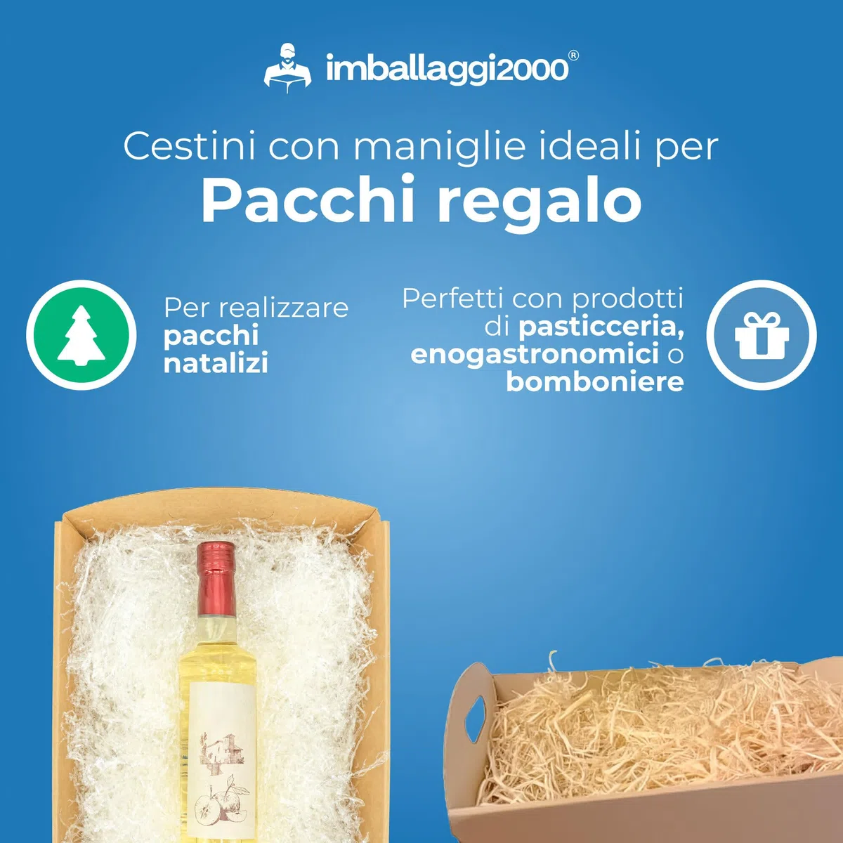 IMBALLAGGI 2000-10 Cesti Natalizi Vuoti con Manici 40x30x14,5cm, Cestini Scatole Cartone Mono Onda Liscio Avana Ideali come Cesto Natalizio Gastronomico, Ceste Alimentari Portaoggetti e Pacchi Regalo