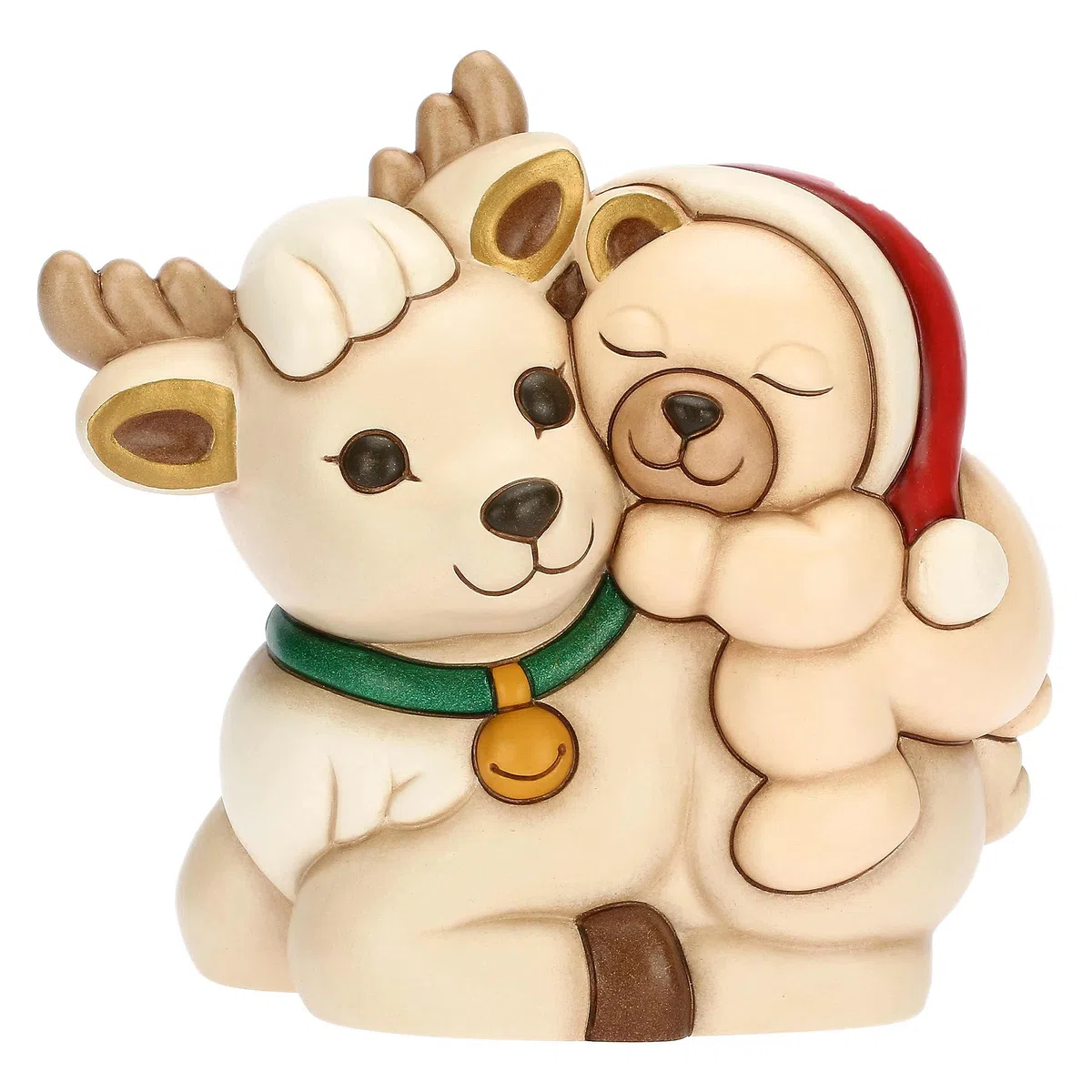 THUN, Teddy a Cavallo della Renna Robin in Ceramica Decorata a Mano, Versione Media, Addobbo Natalizio, Idea Regalo, 17.3x10.8x16.9 cm