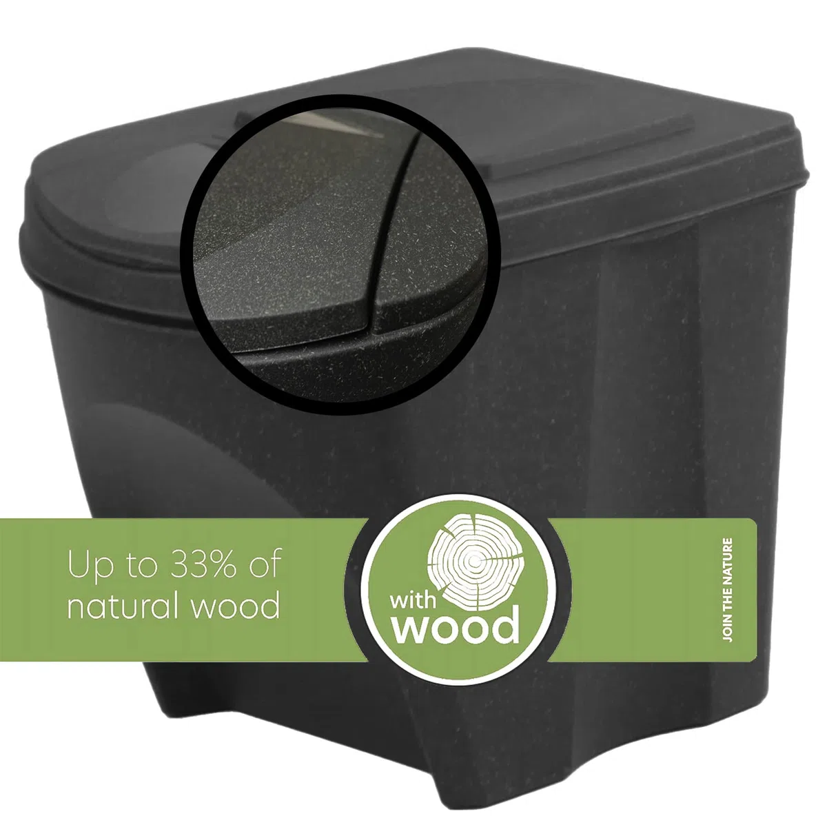 Set di 2 bidoni cestini SortiBox impilabili raccolta differenziata in plastica ECO con 33% legno 50 litri (2x25L) da riciclaggio Antracite pattumiera per interni casa da cucina