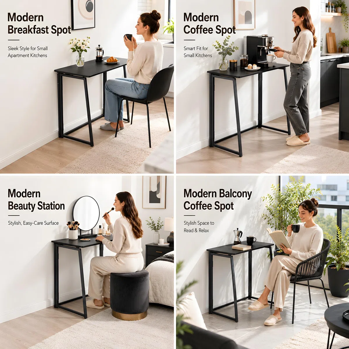 Scrivania pieghevole salvaspazio 80x40x74 cm, tavolo per pc e studenti richiudibile, ideale per monolocale, piccoli spazi e postazione gaming, tavolino da balcone, Nero, 1 pezzo