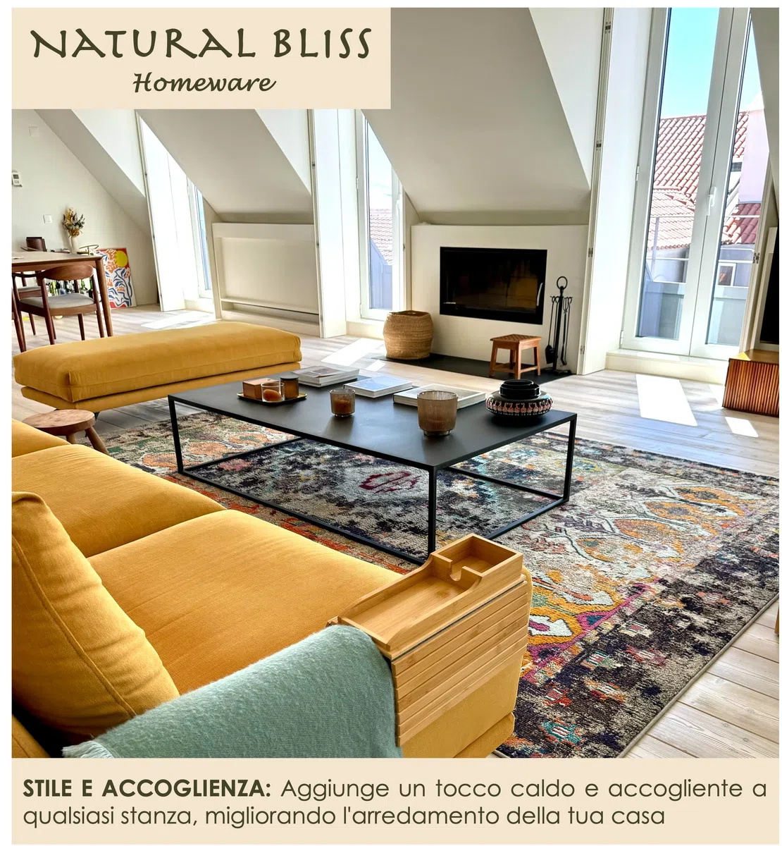 Natural Bliss Tavolino da Divano in bambù – Vassoio Portaoggetti per Bracciolo | Tavolo Flessibile, Pieghevole e Regolabile – Ideale per Tazze, Telecomandi e Cellulari