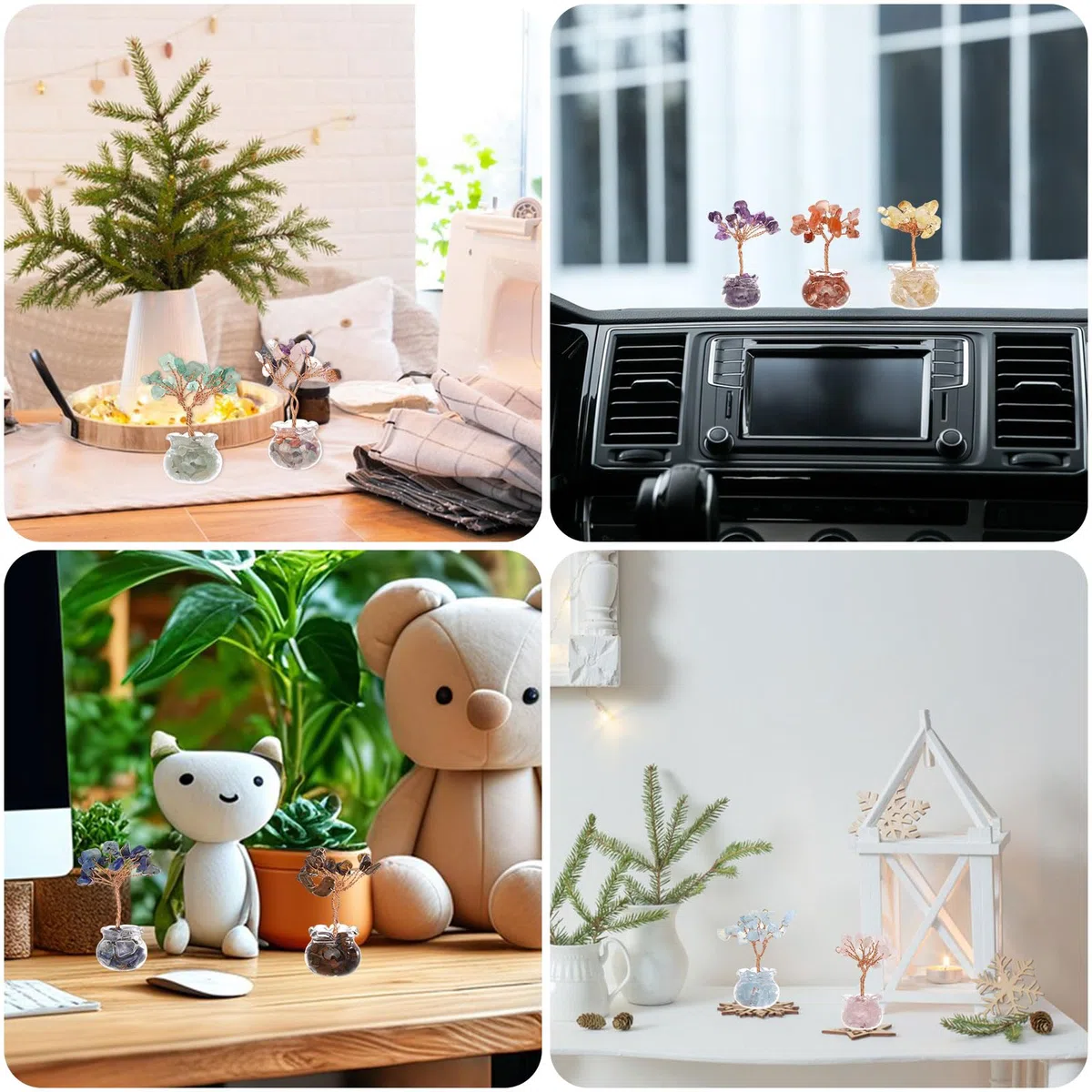 GLOBLELAND 12 set di Cristalli A Forma di Albero Della Vita con Pietre Preziose Cristalli e Pietre per La Decorazione di Mensole Da Ufficio per Augurare Buona Fortuna Regali di Compleanno per Mamma