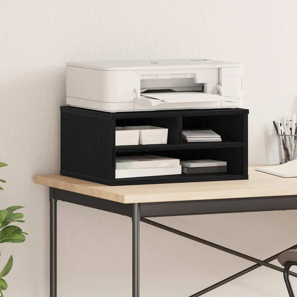 vidaXL Supporto per Stampante Rovere Nero 49 x 40 x 22.5 cm, Supporto per Stampante Moderno, Arredamento in Legno, Design salvaspazio, Organizer Compatto e Pratico