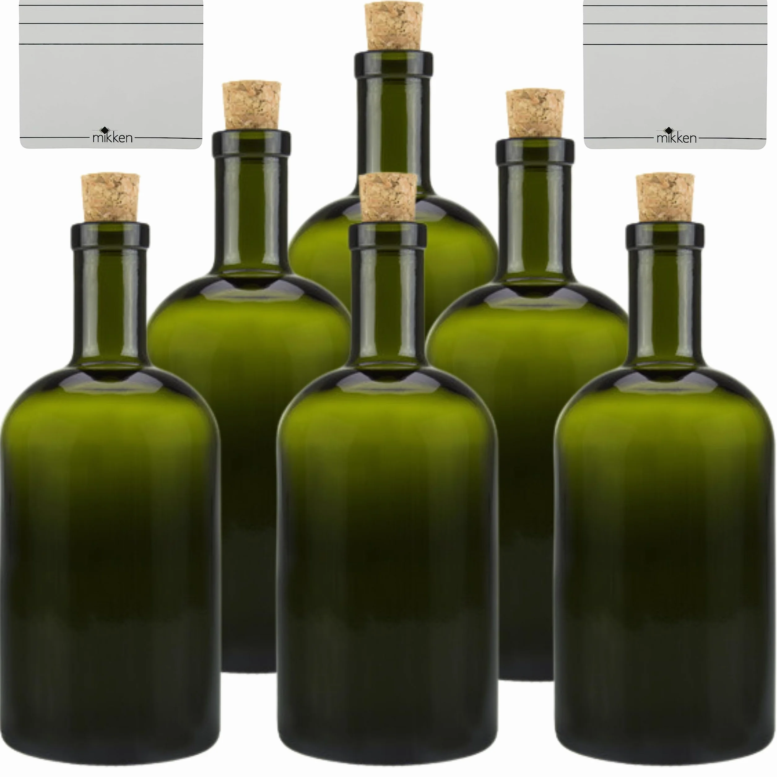 mikken 6 bottiglie di vetro verde/marrone da 500 ml con tappo in sughero