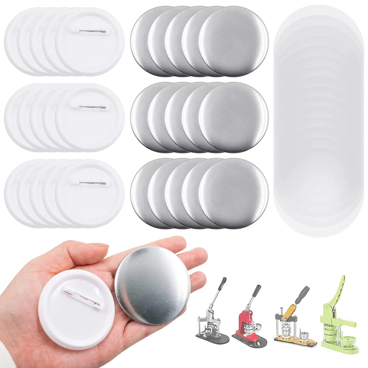 100 pezzi 58mm Blank Pin Button Parti del bottone posteriore per Button Maker Machine Artigianato fai da te tra cui coperture in metallo e pellicola trasparente
