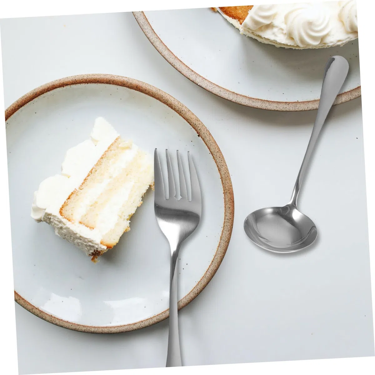 Set da 1 Utensile per Torta in Acciaio Inossidabile Argento Cucchiaio e Forchetta, Facile da Pulire e Presa, per Anniversari e Campeggio