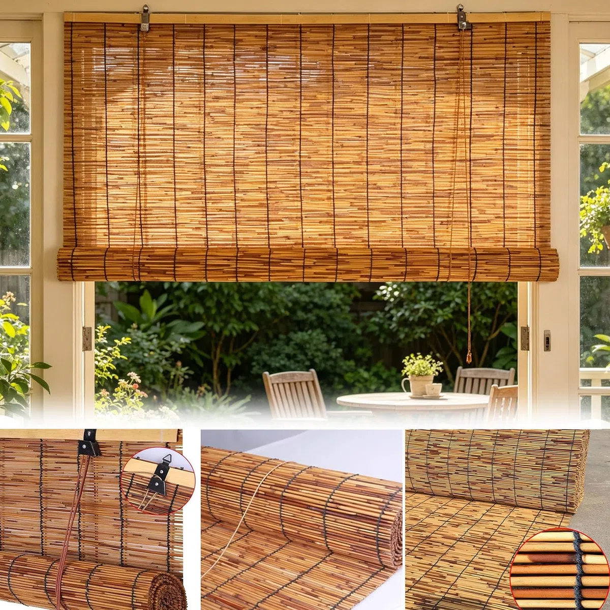 Tenda in bambù Naturale per Esterno e Interni Intrecciata a Mano 60x200cm Tapparella Avvolgibile Con Sollevatore,Tenda Oscurante per Porta Finestra Persiana in canna Protezione solare