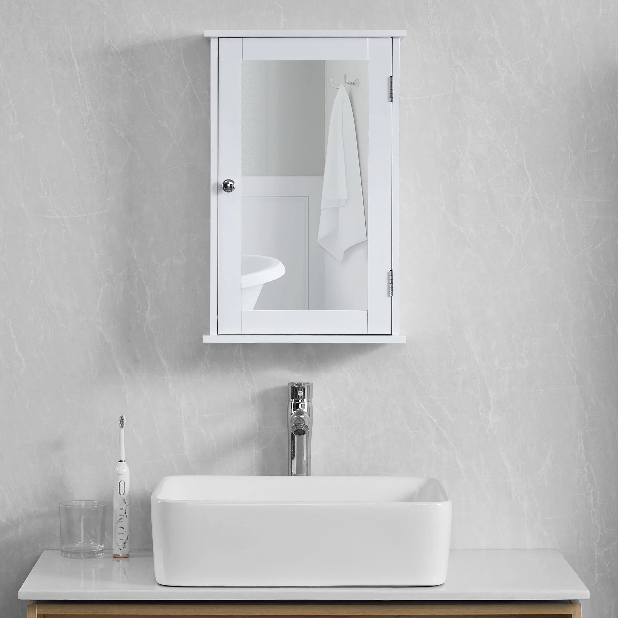 Bath Vida, Milano, Mobiletto da Bagno, Anta Singola con Specchio, da Parete, Bianco