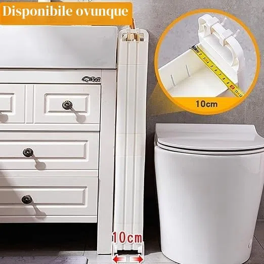 BAKUGO Carrellino Salvaspazio A Ruote Sottile A 3 Livelli, Organizzatore Di Scaffali Mobili Per Ufficio, Buanderia, Bagno, Cucina, In Plastica, Bianco, Larghezza 10cm
