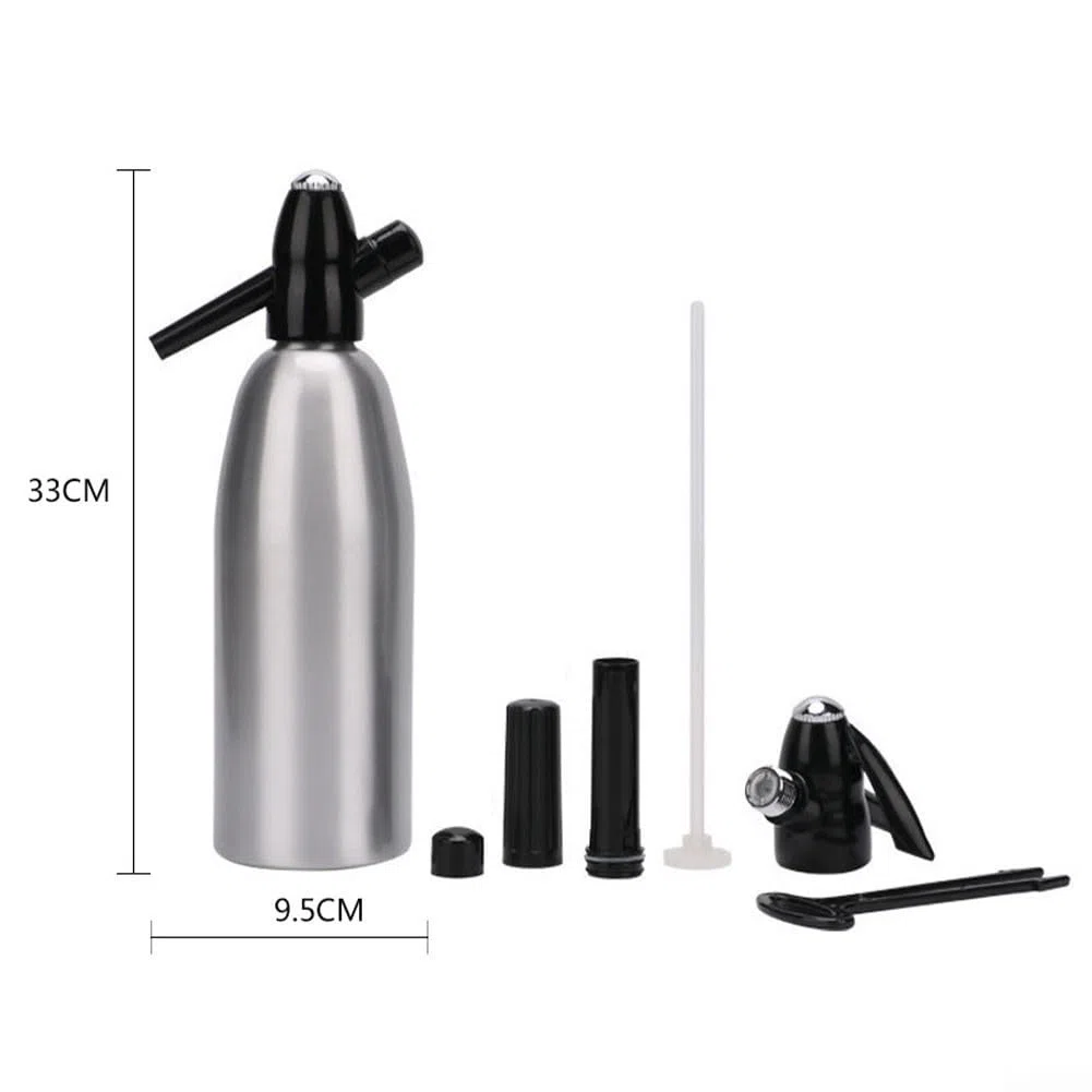 Sifone per acqua frizzante in alluminio, ideale per bevande gassate fai da te, per cocktail, succhi di frutta e bevande gassate (argento)