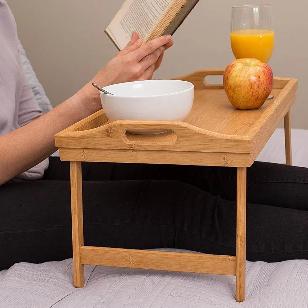 Relax world Vassoio da Letto, in Bambù, con Gambe Pieghevoli,Tavolino Colazione, Color Naturale, Legno, Marrone,HxLxP: 25x50x30 cm