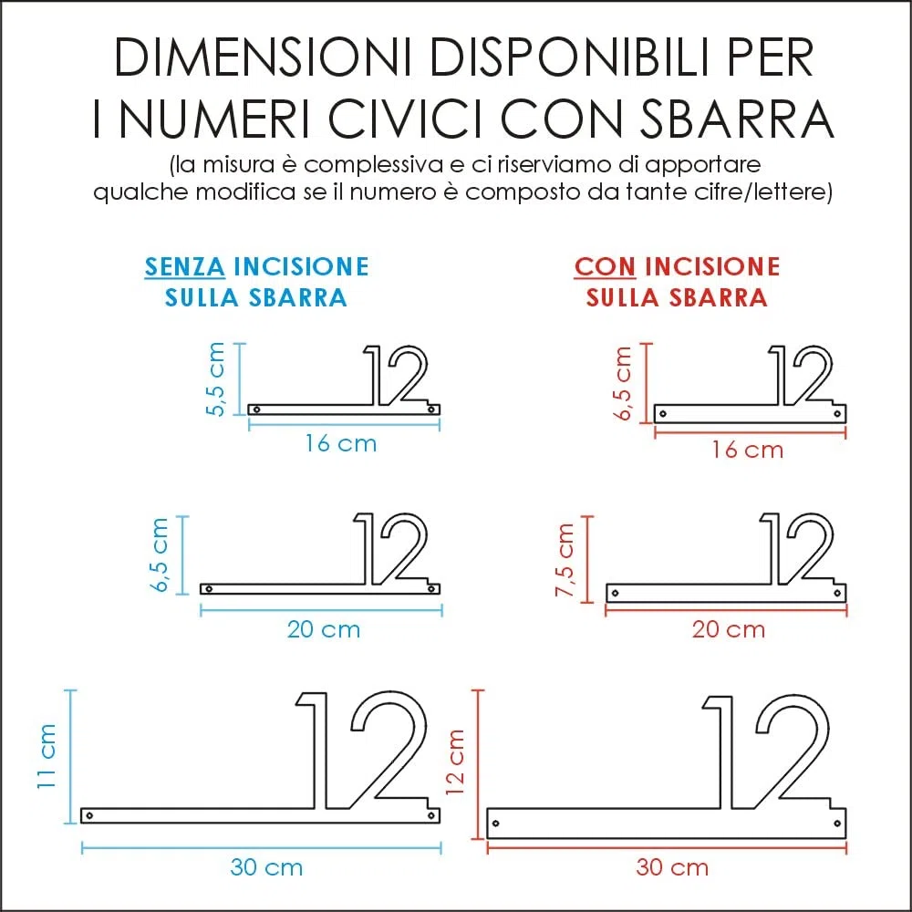 GUIZZO Creart - Numero Civico Esterno con Sbarra in Acciaio Inox, Targa Personalizzata con Numeri Civici Esterni, Via e/o Famiglia Made in Italy, Targhetta Personalizzata Porta Ingresso, 30x11H cm
