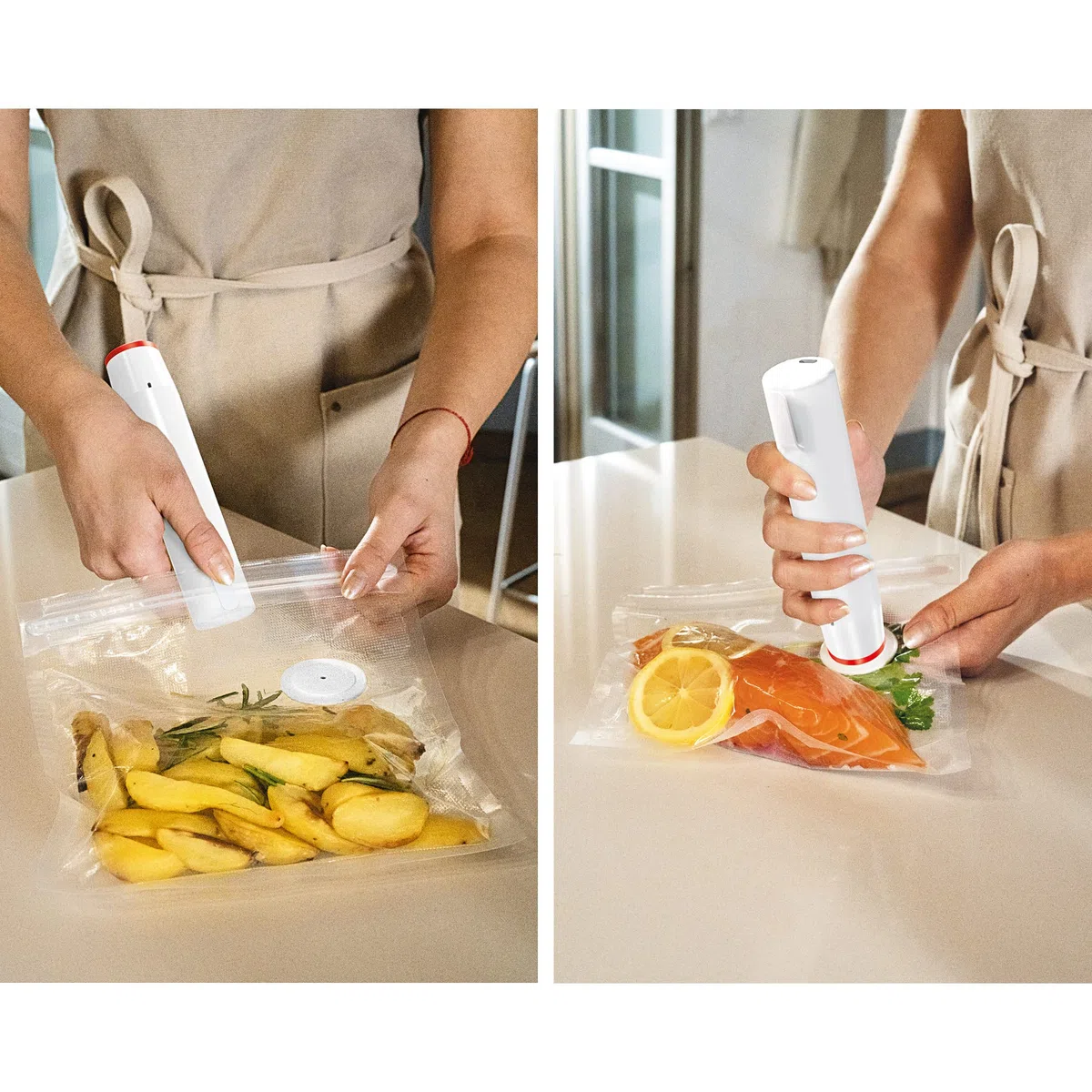Guzzini - SAVE IT Set Sottovuoto: Contenitori 450/975cc, Pompa, Sacchetti 2 Piccoli/2 Grandi, Confezione Regalo - Bianco, 20 x 20 x h10 cm - 11850911