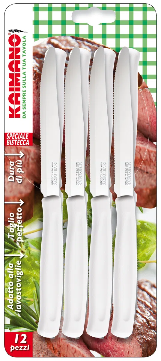 Kaimano KDN041812W Dinamik Coltelli Bistecca, Acciaio Inossidabile, Bianco, 12 unità